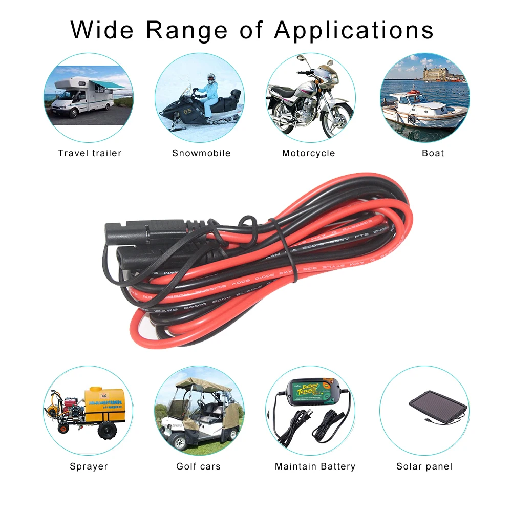 Solar Battery Power Plug Splitter Cord 1 to 2 SAE Extension Cable Connector Adapter for Car Vehicle