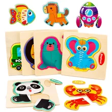 3D Wooden  Jigsaw Toys For Children  Cartoon Animal Puzzles Intelligence DIY Kids Early Educational Toys