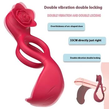Adult Silicone Resonance Rose Flower Locking Ring Vibrating Device Sex Toys for Men & Women Delay Ejaculation Penis Ring