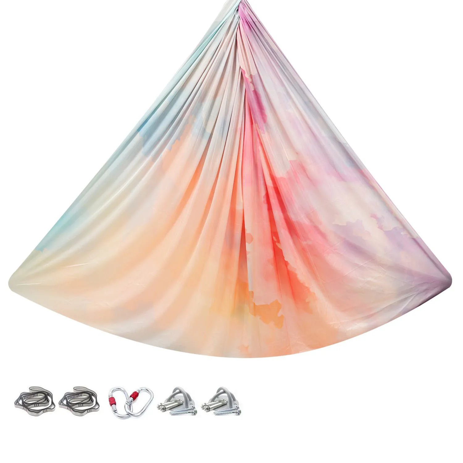 Wholesale Rainbow Color High Strength Anti-gravity Premium Silk Flying Aerial Yoga Hammock Swings Set