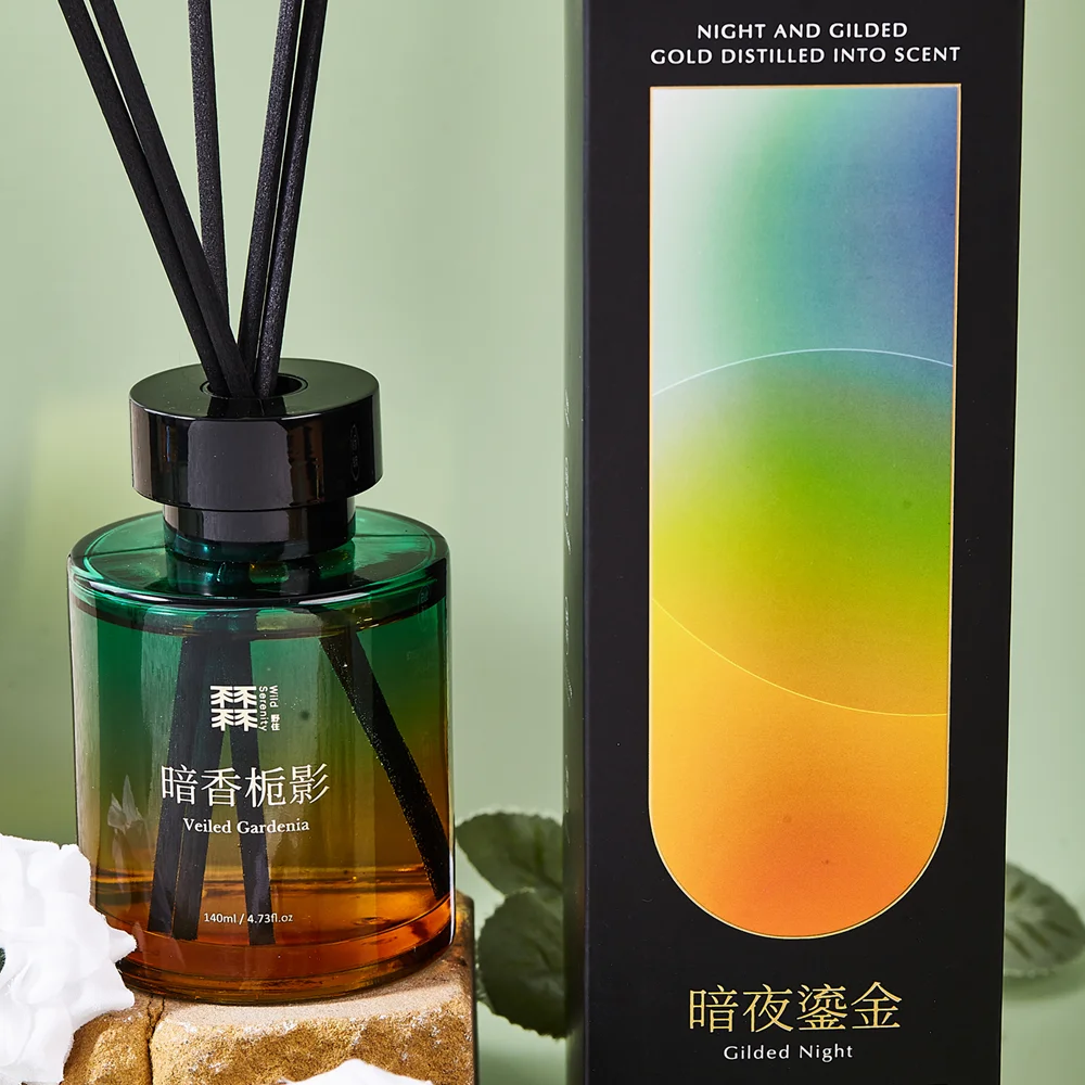 OEM Customized Private Label Luxury Home Room Scent 140ml Bulk Hot Gold Stamping Logo Reed Diffuser Sets
