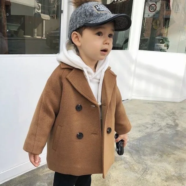 Autumn and Winter New Children's Clothing Male Treasure Middle and Small Children's Mid Length Korean Woolen Coat