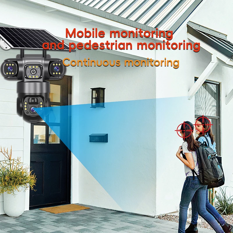 6MP V380专业太阳能户外安全摄像机移动远程视图WiFi 4G 3镜头3屏夜视1年保修