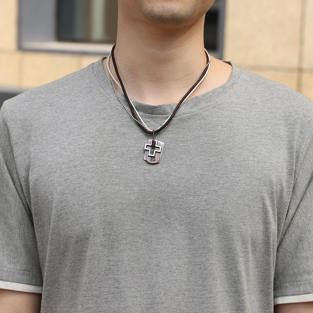 High Quality Mens Leather Necklace With Pendant Men Leather