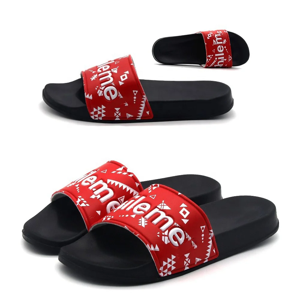 Red Supreme Louis Vuitton Luxury Designer Custom Slides Sandals Flip Flops