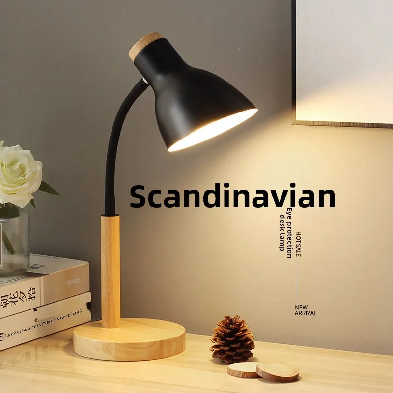 Nordisk liten järn-skrivbordslampa för studier med LED-belysning och ögonskydd för studenter i sovsalar, inkopplad sängbordslampa i ins-stil för tjejer