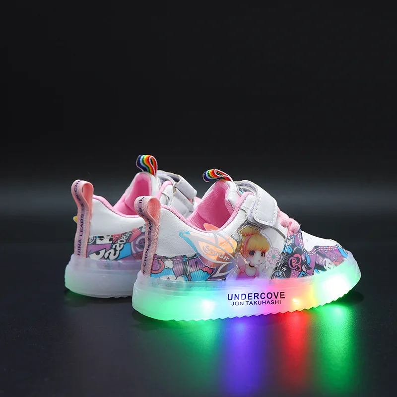 New Leather Little Girl Princess Light Shoes LED Light