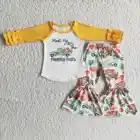Long sleeve pumpkin screen print bell bottom pants outfits childrens wholesale clothing kids clothes girls