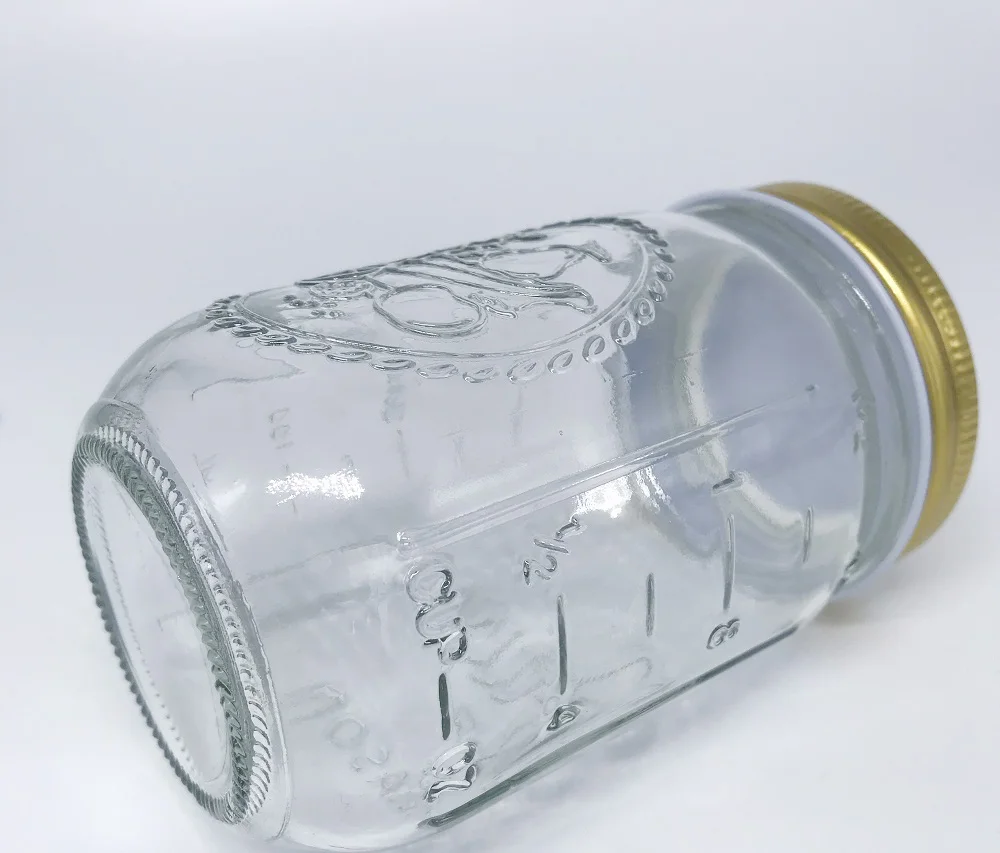 24oz glass mason jar/glass jar with metal lid/glass storage jar with Embossed Logo