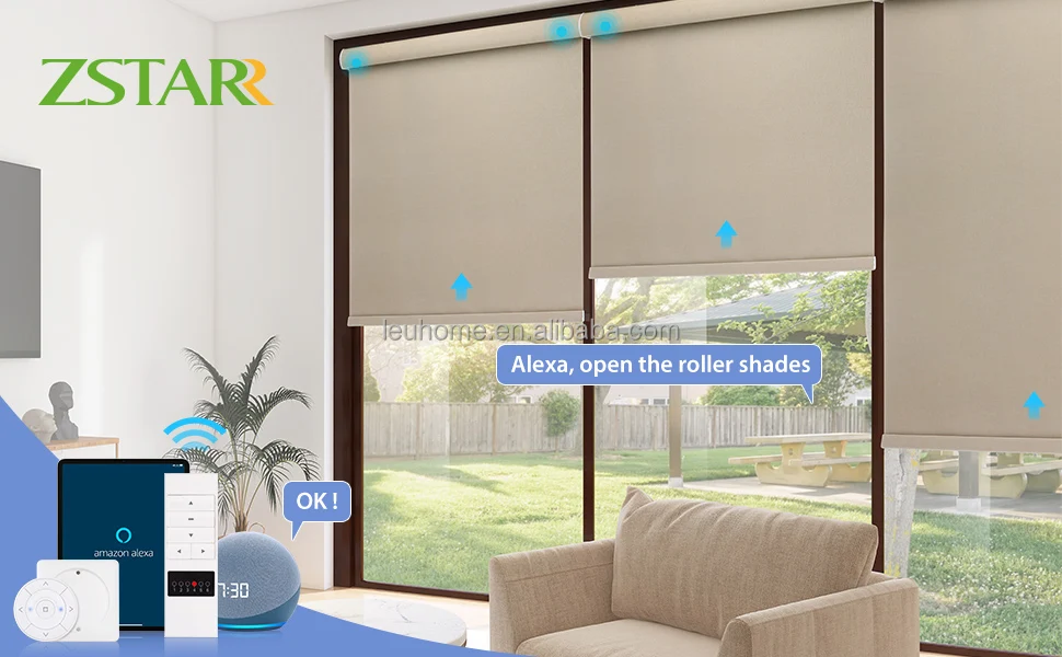 ZSTARR Home Decoration Window Covering ECO Friendly Fabric Motorized Window Shades Roller Blinds for Prayer Room Living Room