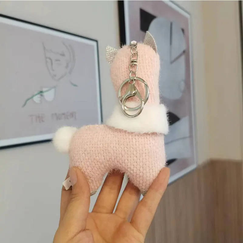 Plush Alpaca Keychain 17cm Soft Key Ring Plush Dolls Toy Girls Bag Car Key Pendant