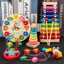 Enlightenment 3D Wooden Early Education Number Letter Puzzle Block Wooden Puzzle Toy