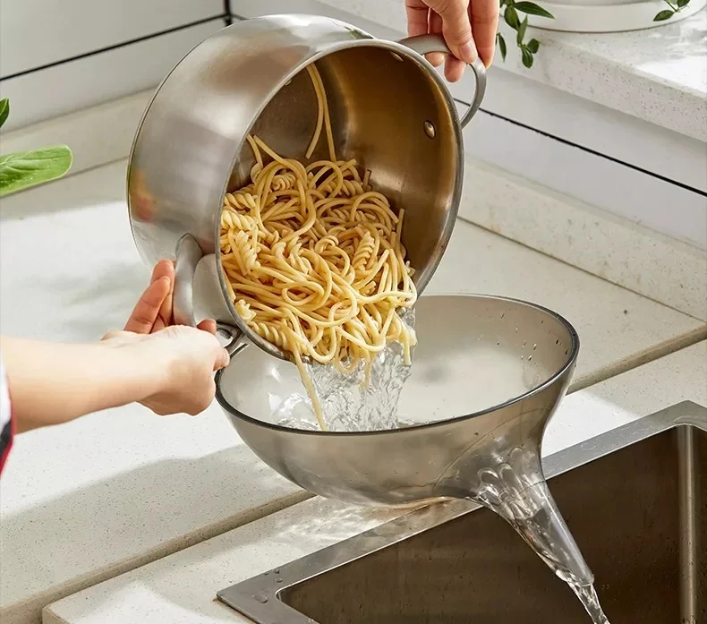 Multifunction Plastic Colander with Spout Filter Kitchen Strainer Basket Funnel for Fruits Veggies Drain Bowls Strainer