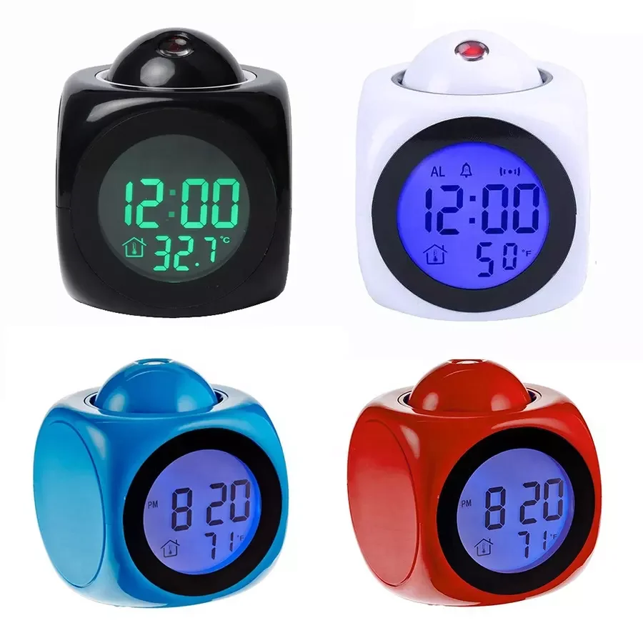 LCD Luminous Projection Desk Clock Voice Broadcast Time Digital Alarm Clock With Temperature Display Hourly Chiming Function
