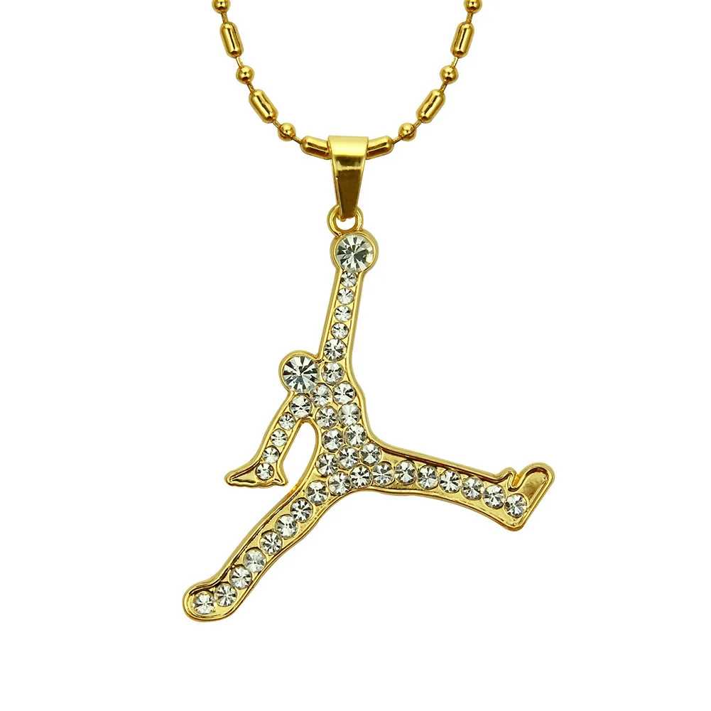 Wholesale Designer Cool Gold Men Crystal Jordan Slam Dunk Pendant Necklace  For Party Accessories From m.