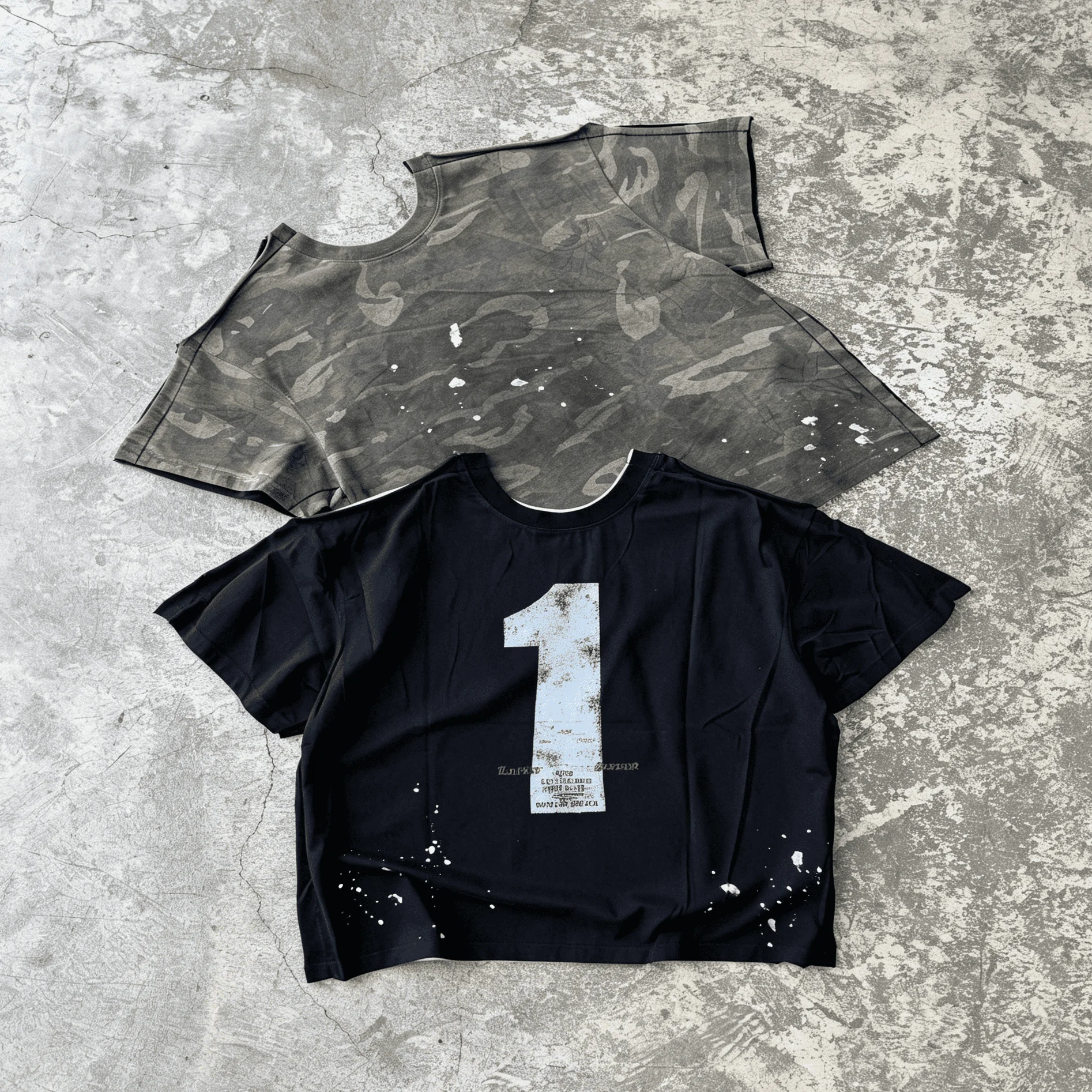 Custom Y2K Camo Cropped T Shirt Mens Oversized Heavyweight Cotton Streetwear Splash Ink Retro Casual Hip Hop Tee gallery 2