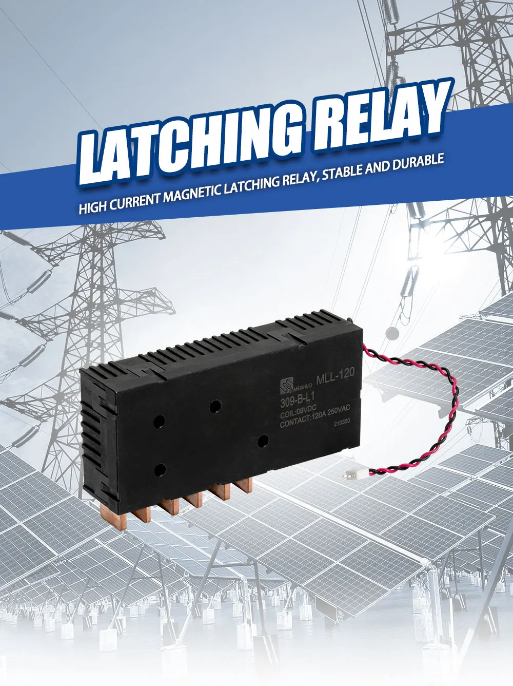 For Meishuo MLL-120-309-A-L1 Miniature Latching Relay 120A Single Coil 9VDC High Power Contact Load 1A for Electronics Meter
