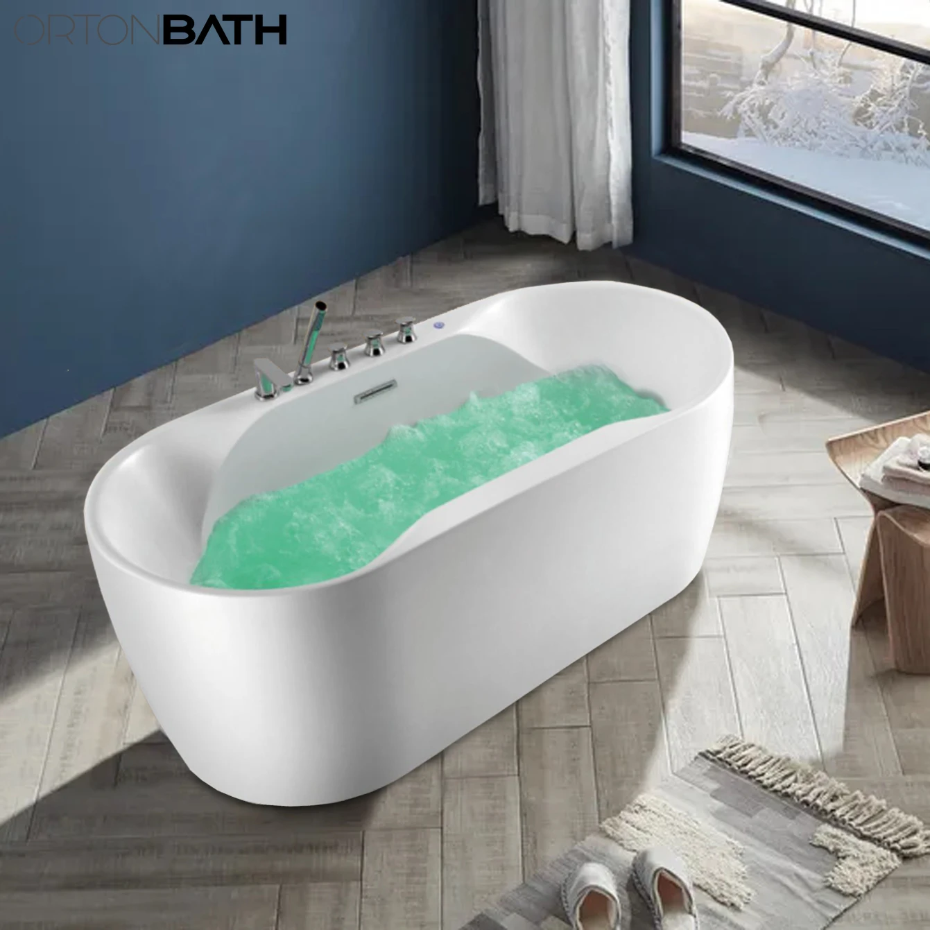 ORTONBATH Small Size Oval Modern Large Adult Bathroom Tub Solid