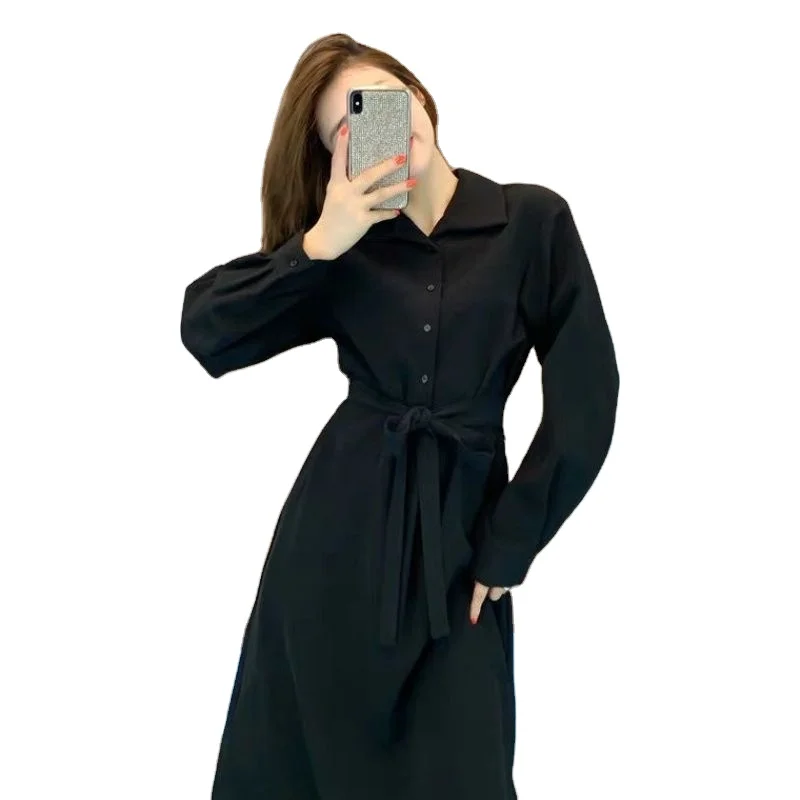 Black Latest Girls Simple Casual Korean Long Designer One Piece Dress With Button And Frenulum Buy One Piece Dress Designer One Piece Dress Long One Piece Dress Product On Alibaba Com