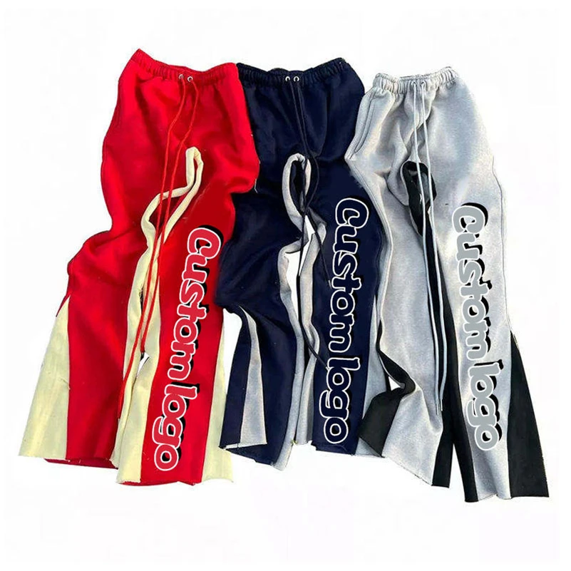 Custom Embroidered Patch Pants Jogger Acid Washed Vintage Sunfade Flair Sweatpants Cut and Sew Flare Sweat Sweatpants