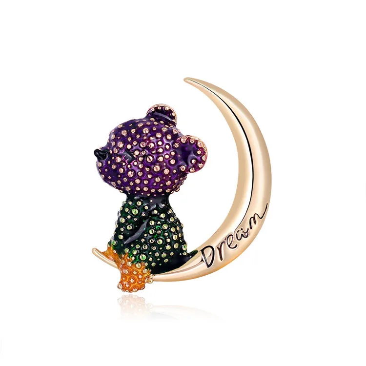 fashion creative retro moon bear brooch personality alloy