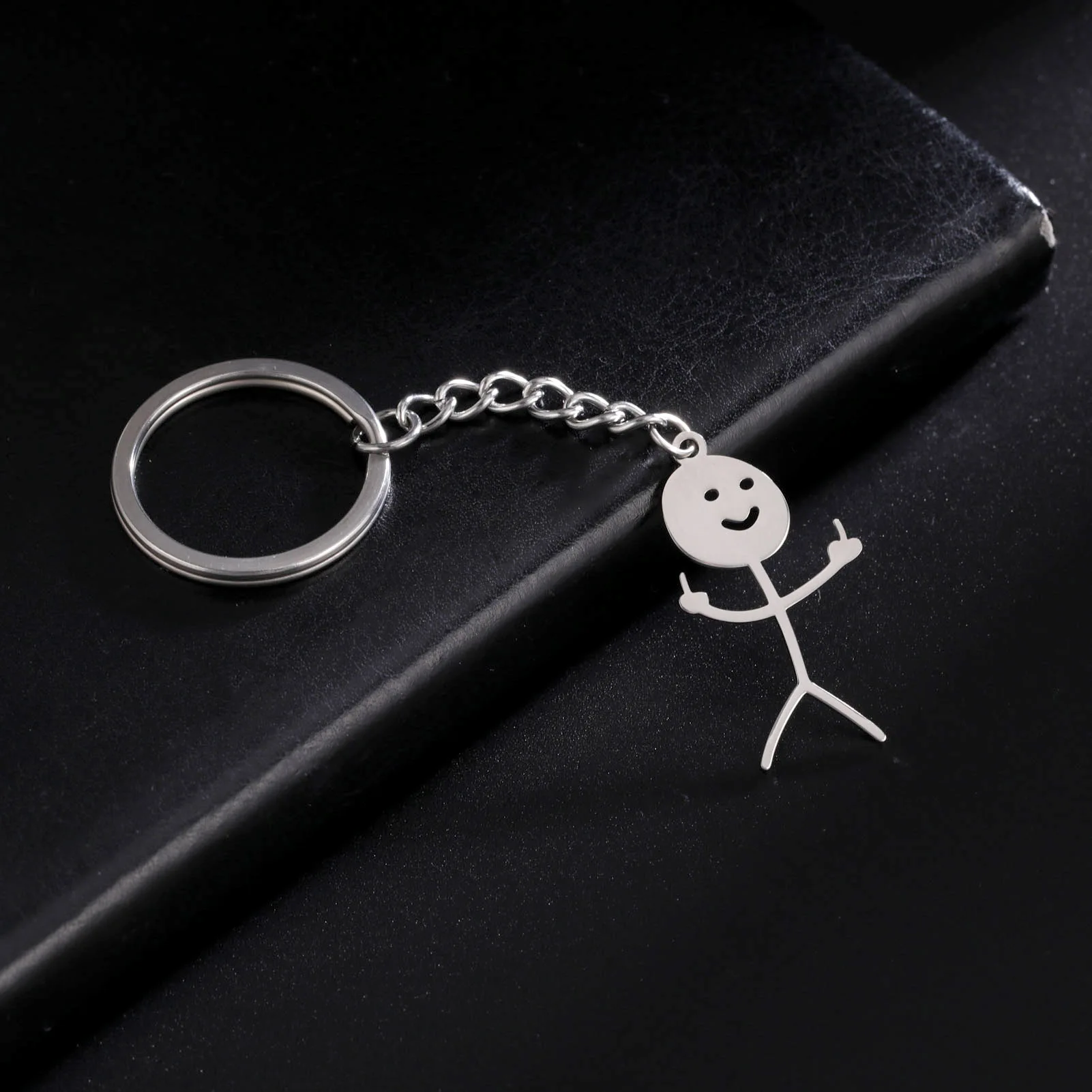 2023 Funny Middle Finger Stickman Keychain Cute Trend Titanium Steel