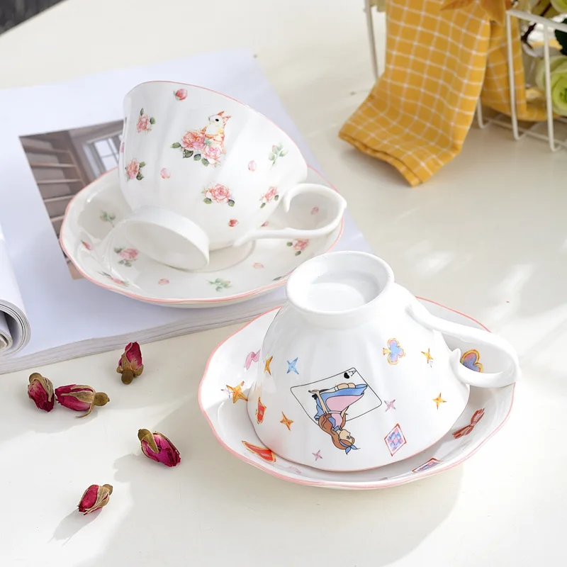 product alice rabbit ceramic coffee cup and saucer set high quality afternoon tea gift birthday souvenir cartoon design-6