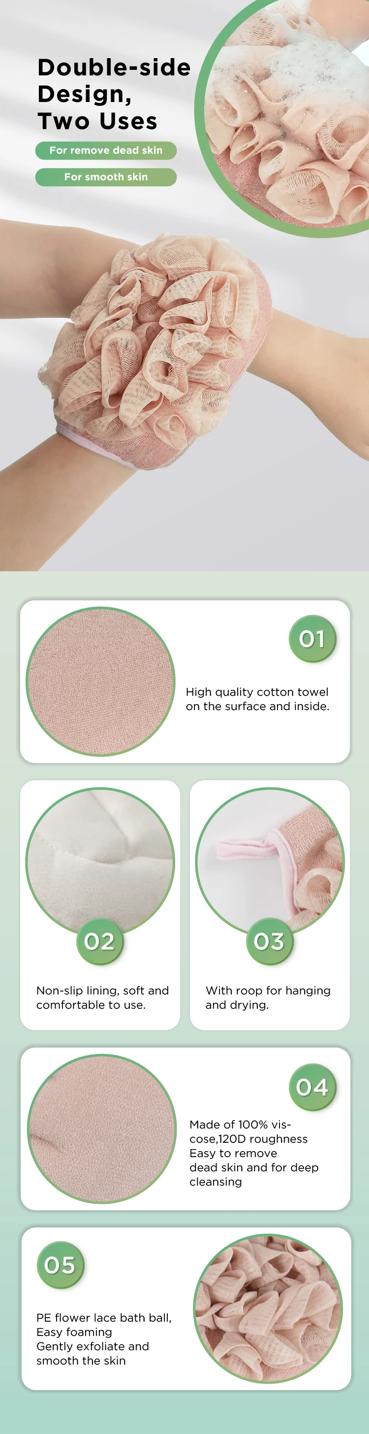 Oem Natural Viscose Korean Exfoliating Mitt Deep Body Scrub Exfoliating