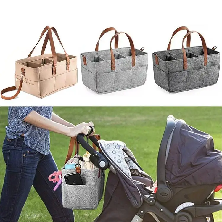 Изготовленный На Заказ войлочный детский подгузник Caddy органайзер для детской коляски сумка хранения корзина с кожаным ремешком через плечо и