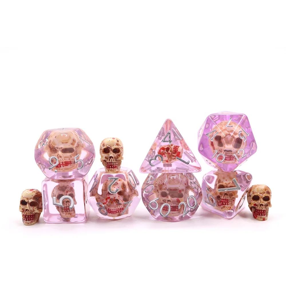 Conjunto de Dados de Caveira com Sangue Personalizado 7pcs - Atacado Transparente Borda Suave Resina Novo Produto