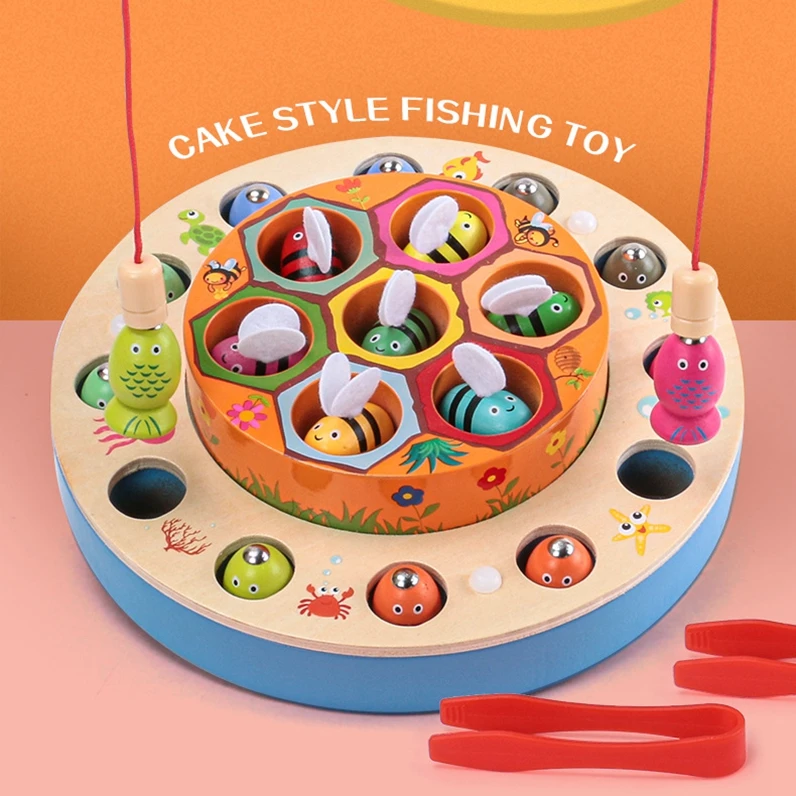 montessori wooden fishing game toy for