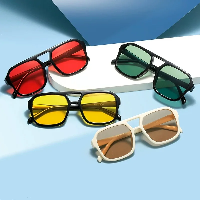 2024 Cheap Custom logo Oversize Arrival Vintage Women Fashion Square Double Bridge Luxury Designer Sunglasses Men for Women