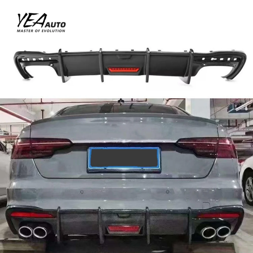 Car Accessories LH Style Carbon Fiber Rear Diffuser With Light Rear Bumper Lip for AUDI A4 S4 B9.5 Auto Parts 2020-2024