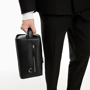 Custom Logo Leather Mens Toiletry Wash Bag Black Zipper Travel Shaving Purse Dopp Kit for Men