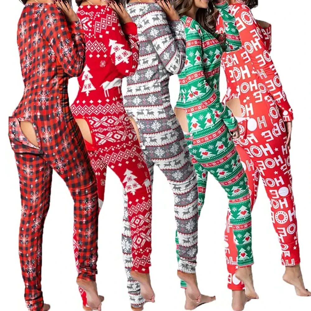 Long Pant Holiday Xmas Sleepwear Christmas Onesie Pajamas With Butt Flap For Women Buy 0977