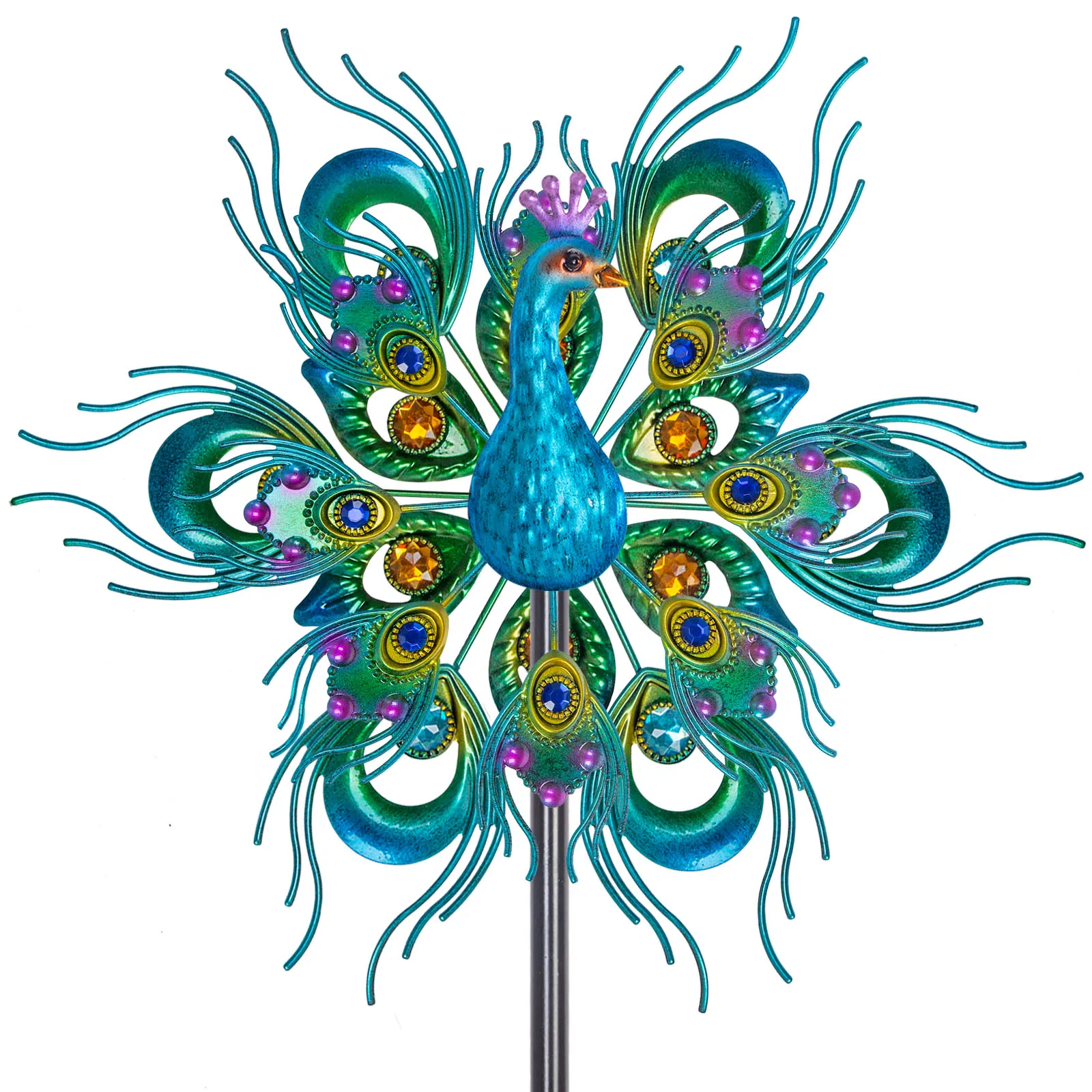 Peacock Metal Wind Spinners, Waterproof Outdoor Double Layer Wind Sculpture for Patio, Lawn & 