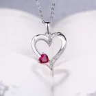 Pink Valentine's Day Women Gift Love Pink Stone Heart Pendant 925 Sterling Silver Custom Heart Diamond Necklace