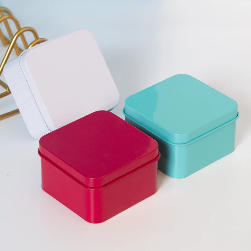 Mini Portable Square Metal Tin Box Solid Color for Gift Coffee Bean Storage Metal Tin Container