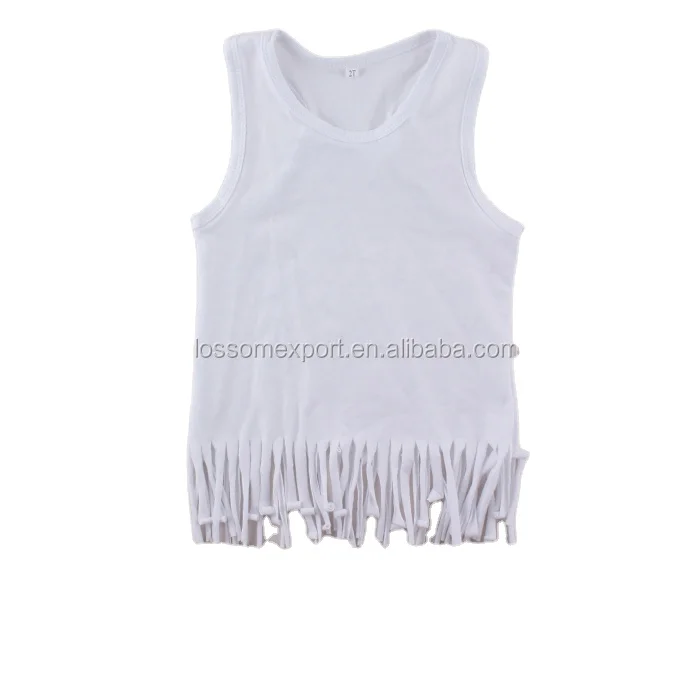 Однотонная белая однотонная майка без рисунка для маленьких девочек, футболки с бахромой и овальным вырезом, Детские рубашки с бахромой и подолом