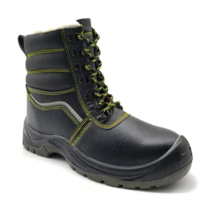 Men's High-Top Winter Safety Shoes Embossed Leather Construction Site Shoes PVC Anti-smash Fleece Lining Labor Protection