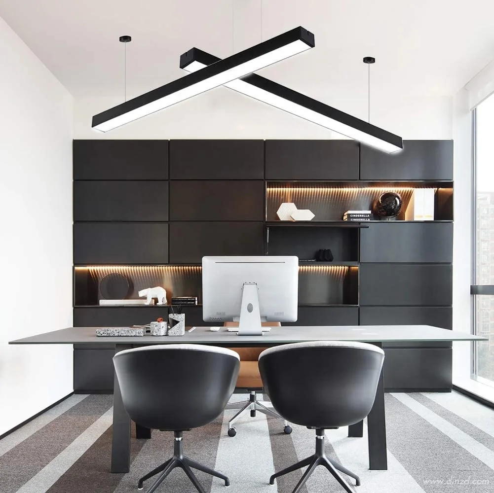 Simple Linear LED Pendant Light Modern Office Lighting