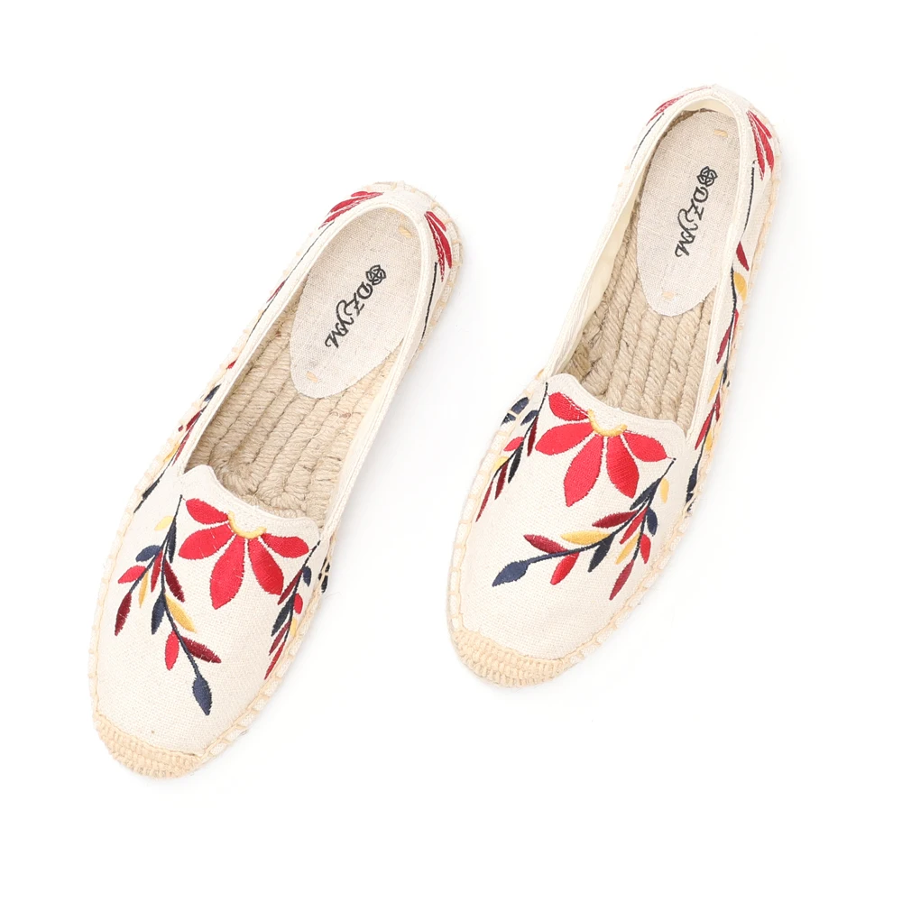 Женские холщовые Эспадрильи с вышивкой в виде Цветных Листьев