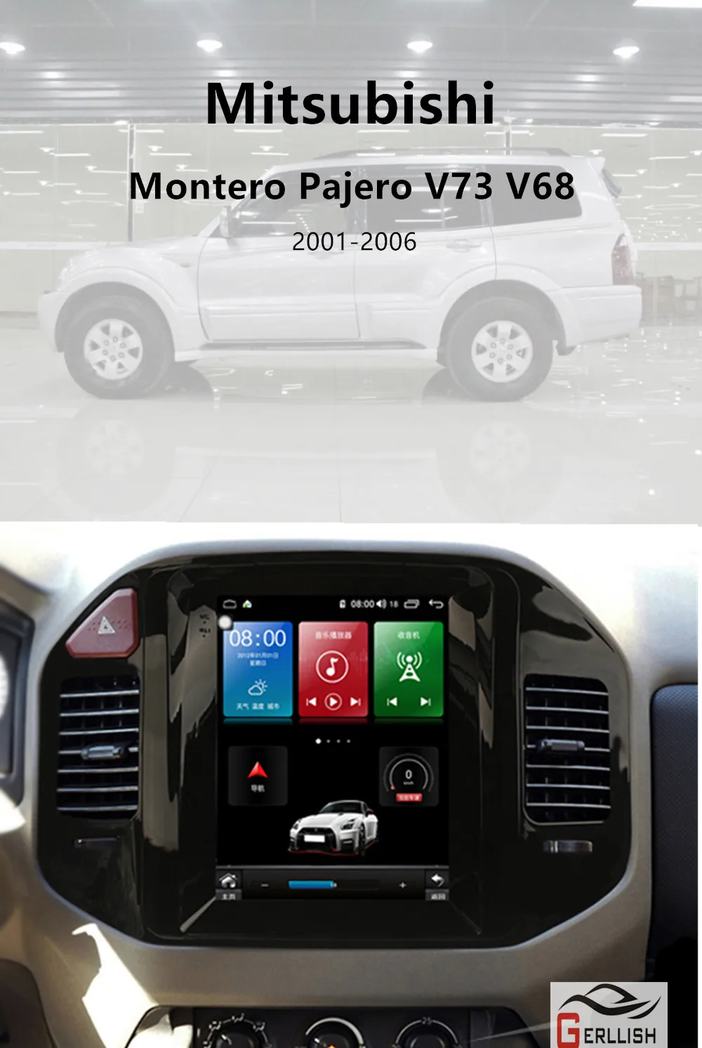 10.4" Tesla Style Android Car Radio Stereo Dvd Player for Mitsubishi Montero Pajero V73 V68 2001-2006 RHD with Gps Carplay