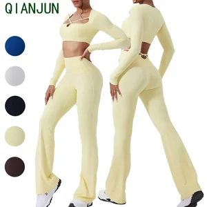Hot Selling Breathable Gym Fitness 2-Piece Set Breathable High Waist Legging Custom Activewear Plus Size Yoga Outfit Women Sets