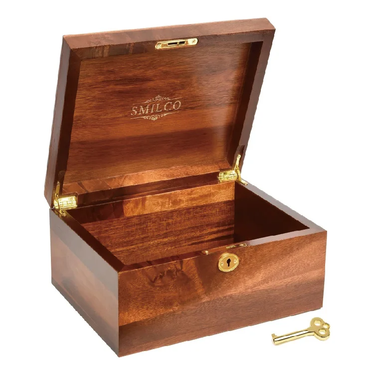 Wooden keepsake Box with Hinged Lid Acacia Wood Hand-Crafted Wooden Box