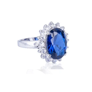 Keiyue Wholesale Silver Plated Classic British Prince William Wedding Bands or Rings for Men with Blue Stone