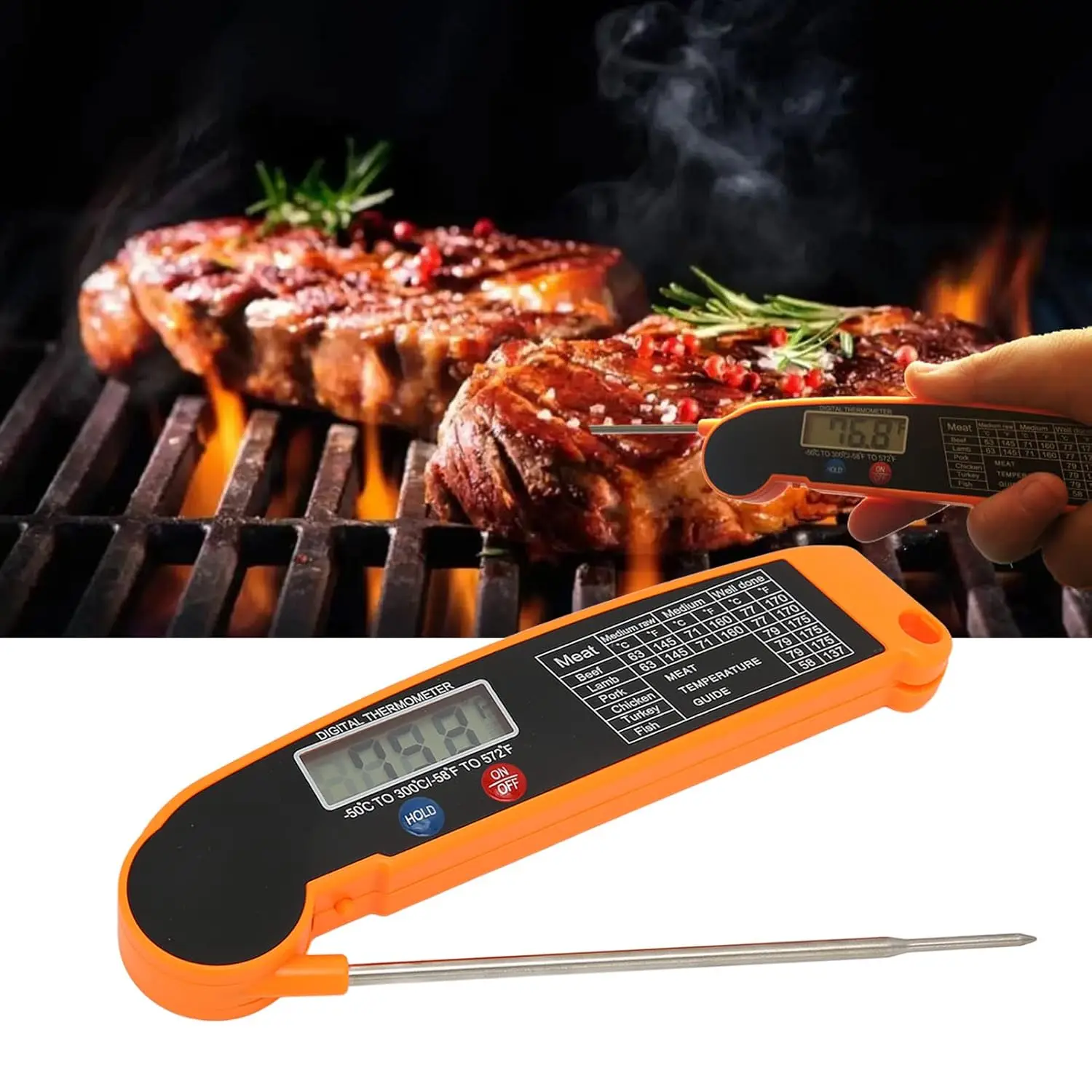 Hot Sale Folding Digital Instant Read BBQ Oven Meat Cooking Thermometer with Magnet