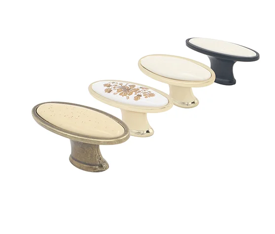 Single Hole Ceramic Handles Oval Beige Porcelain Furniture Handles Home Decorative Zinc Alloy Dresser Drawer Knobs Pulls