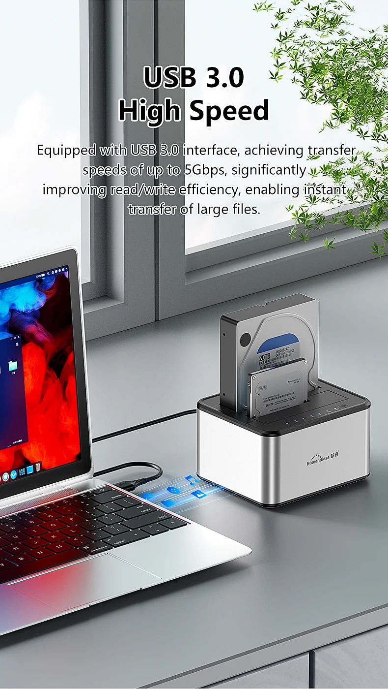 Portable Laptop USB3.0 Dual Bay SSD HDD SATA Hard Drive Disk Cloner ...