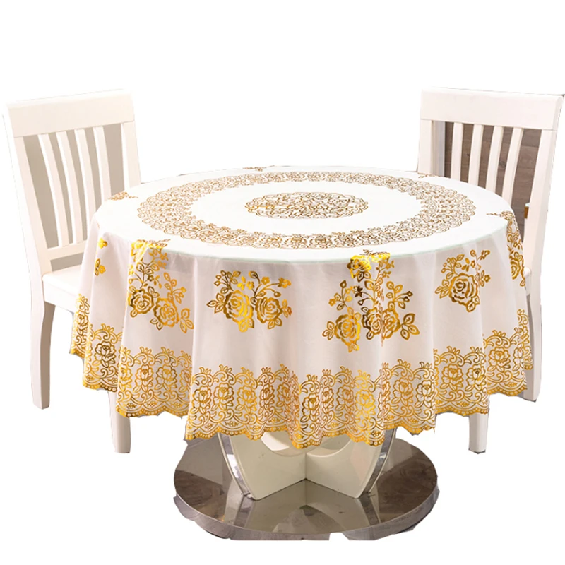 PVC Lace with Gold Round Table Cloth Table Runner
